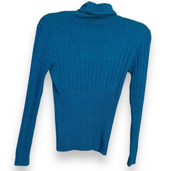 No Boundaries NOBO Turtleneck Sweater Womens Large Juniors Turquoise Blue Preppy - Picture 8 of 10